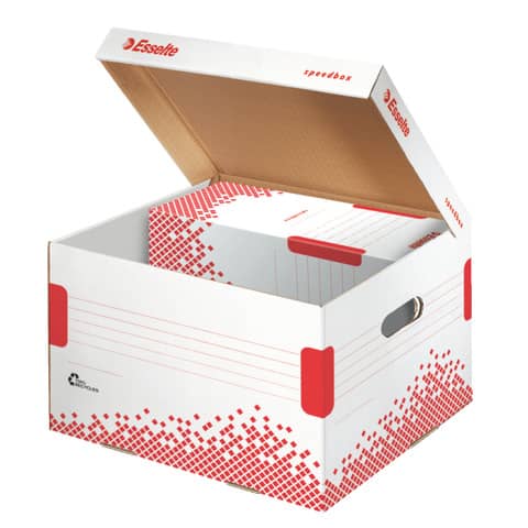 Scatola archivio Esselte SPEEDBOX con coperchio integrato bianco/rosso 32,5x26,3x36,7 cm - 623912